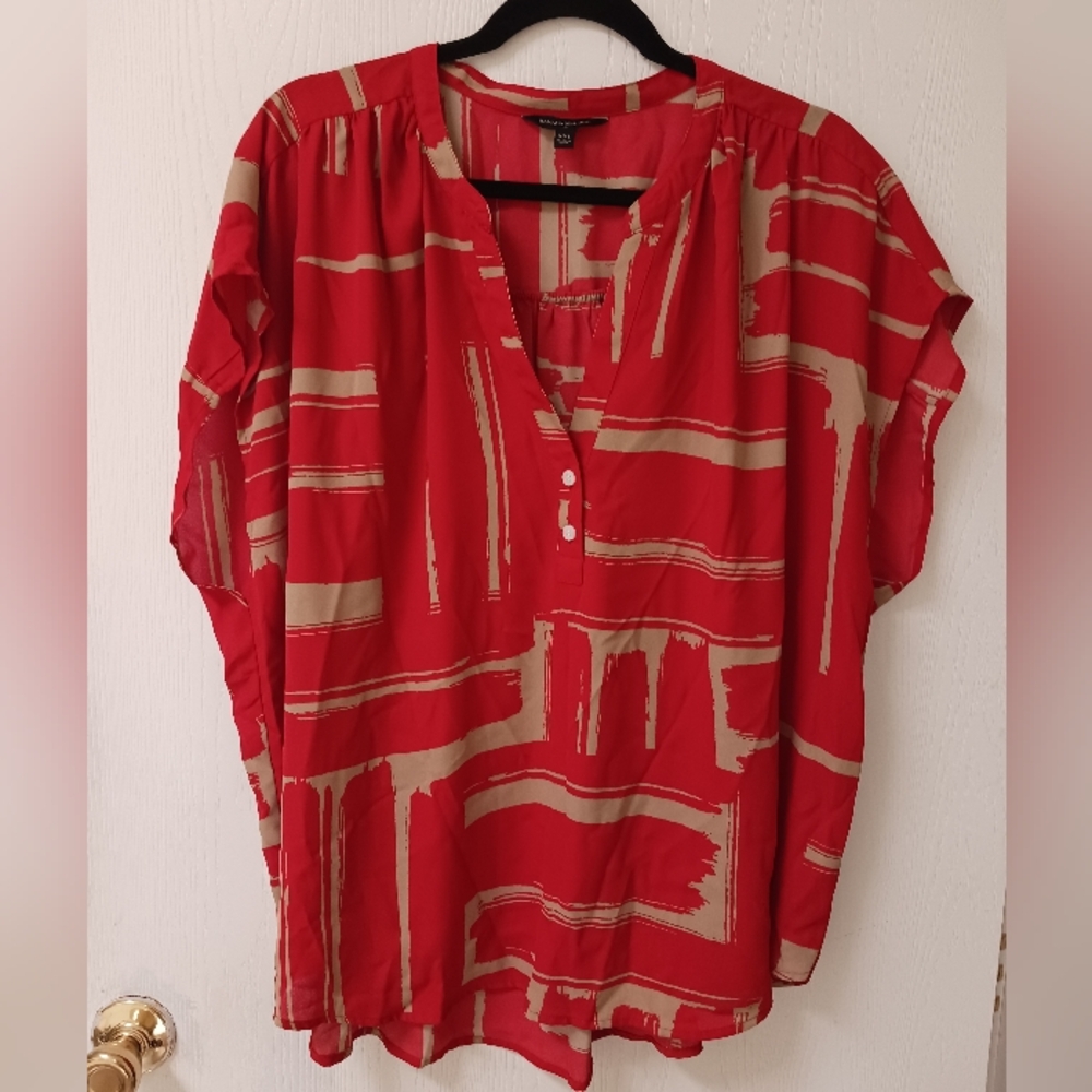 Banana Republic Blouse Womens 2XXL Flowy Cap Sleeve Like New Orange/cream